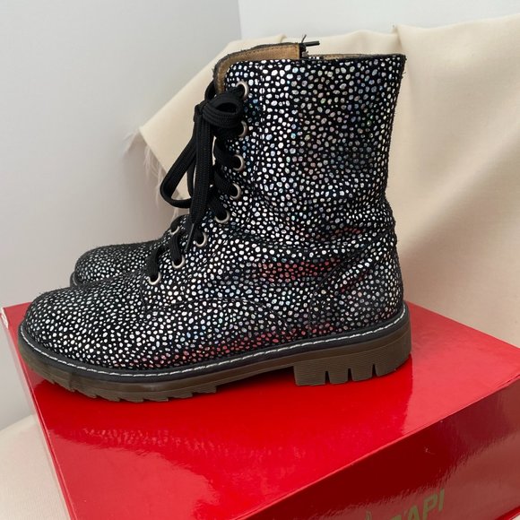 ** KIDS ** Pom D'Api "Sid Ranger" Silver Polka Dot Suede Boots, size 35 - Picture 11 of 16